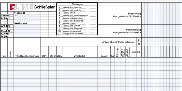 Schließplan Vorlage PDF