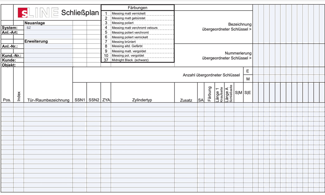 Schließplan Vorlage PDF